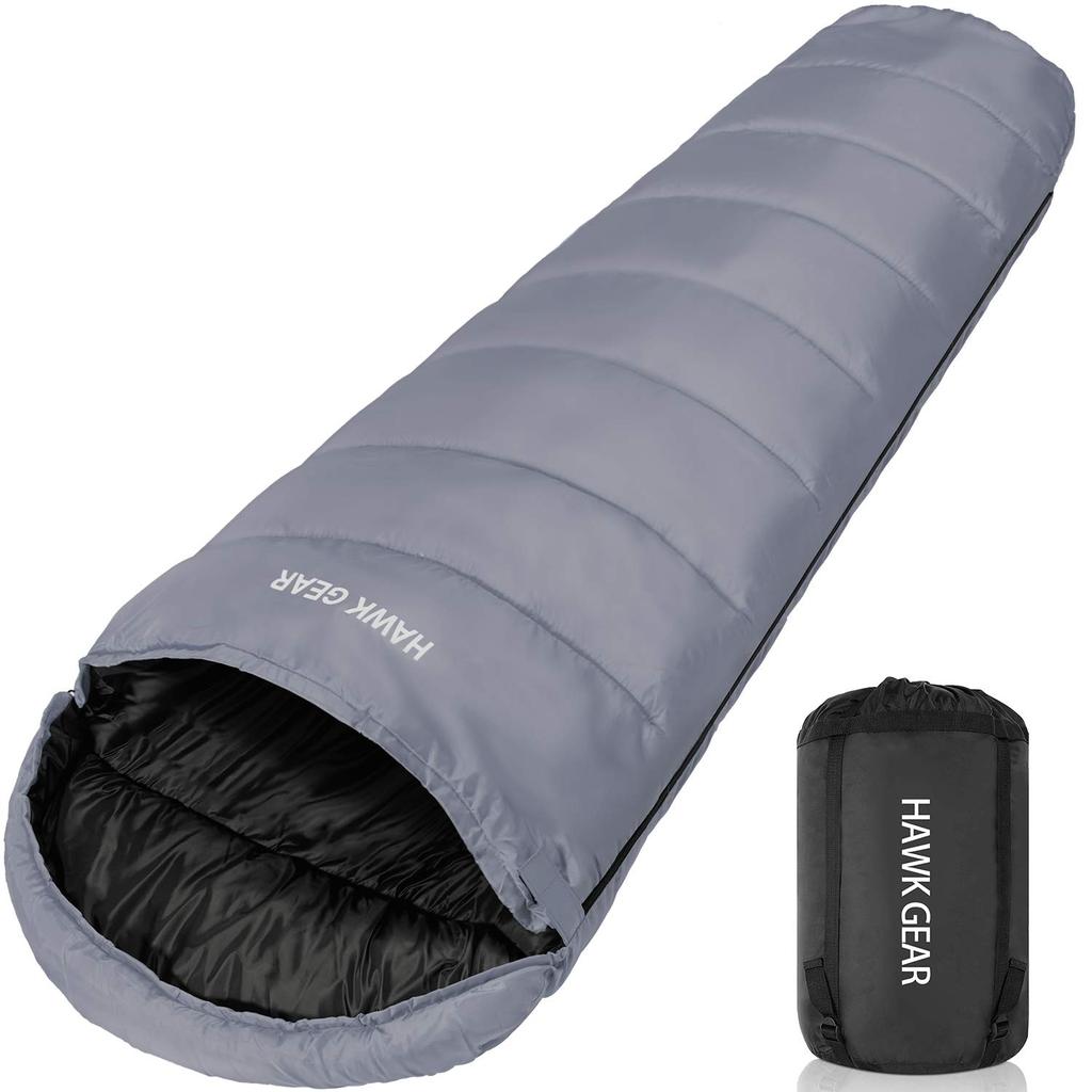 HAWK GEAR Mummy-Style Sleeping Bag, Perfect for Camping, Outdoor Activities, -15°C Cold-Resistant, Simple Waterproofing, All-Season (Gray)