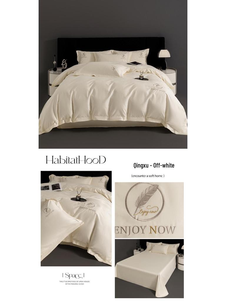 High-End 60s Long-Staple Cotton Embroidered Four-Piece Bedding Set with Duvet Cover & Bed Sheet