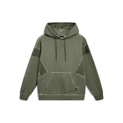 Li Ning Skateboard Series Color Block Loose Pullover Hoodie Unisex Hoodies Military-Green AWDT221-3