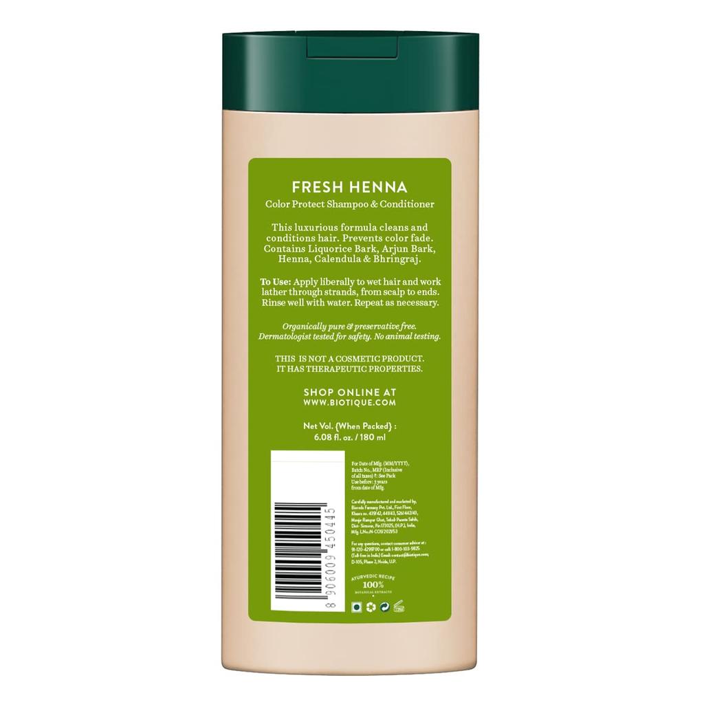 Biotique Henna Shampoo & Conditioner 180ml, Color Protection for Normal Hair, Natural Herbal Haircare, No Preservatives