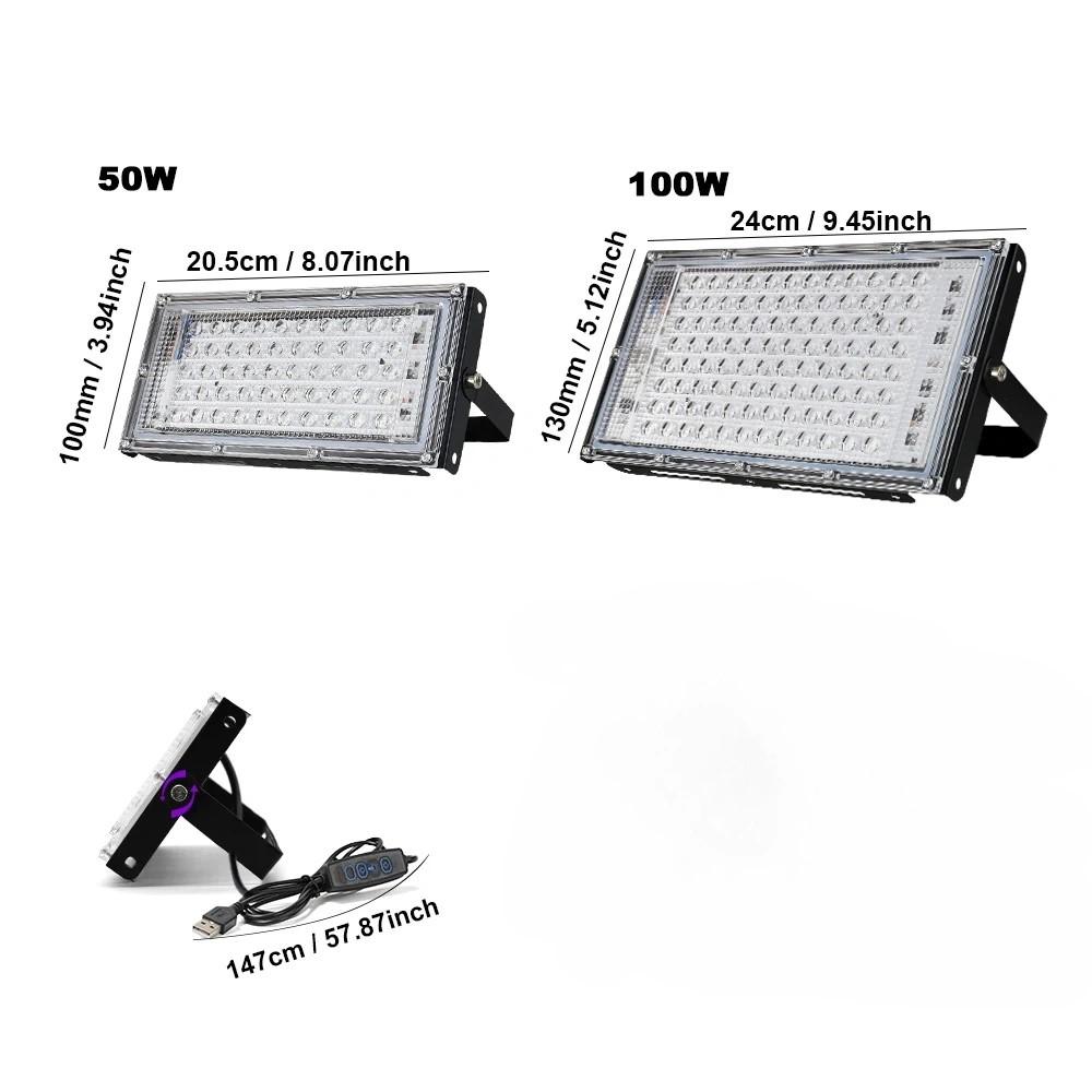 LED UV Flood Light 395nm USB 5V Ultraviolet Stage Light 50W 100W LED Stage Black Light Waterproof Disco