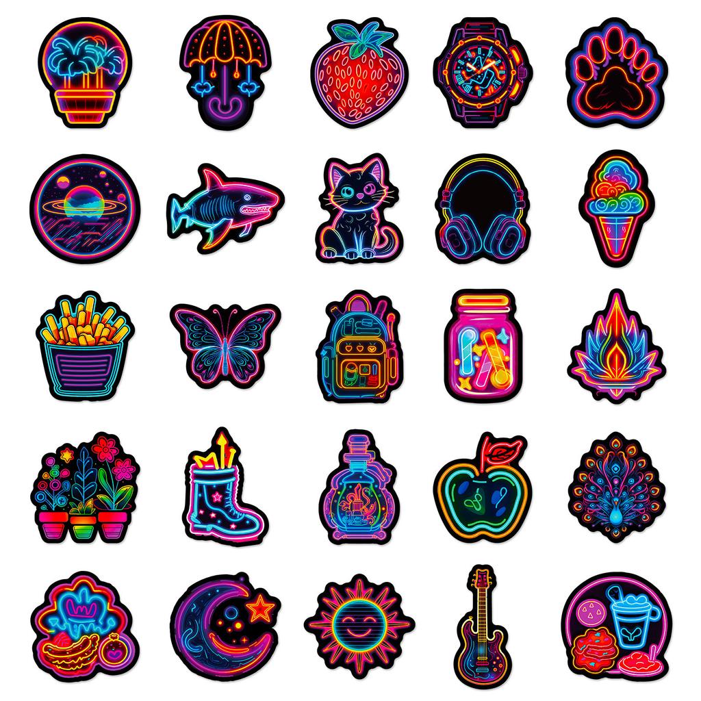 50 Neon Stickers Creative Diy Notebook Luggage Skateboard Water Cup Waterproof Decoration Graffiti Sticker