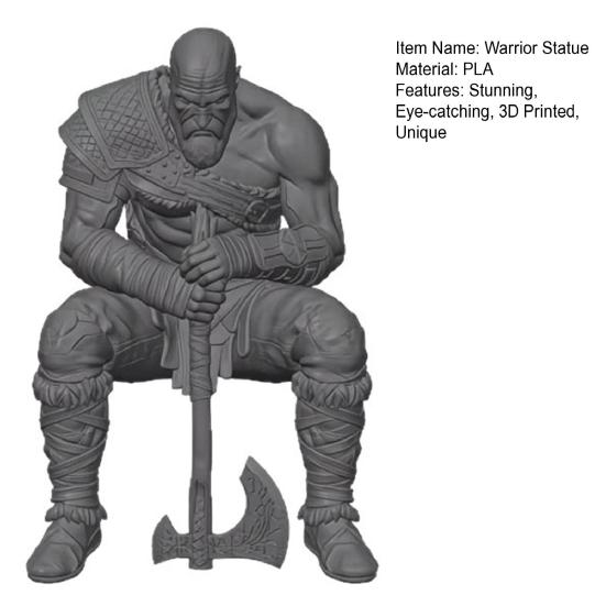 3D Printed Warrior Statue, Nordic Mythology Figurine with Weapon, Collectible Ornament for Home Office Decoration