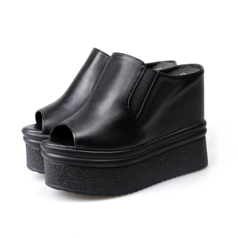 

High heeled slippers 2026 new Korean version super high heels cool slippers wedge heel fish mouth sandals 34 чёрный