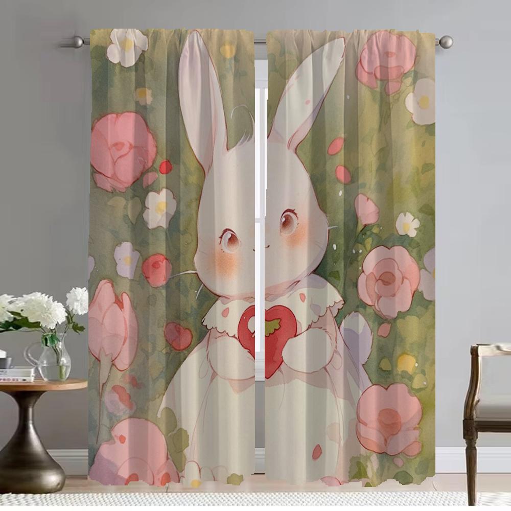 Elegant Room Curtains for Camera Animal Rabbit Deer Flower Halloween Decoration Window Curtain for Room 2 Panel Partition Shades
