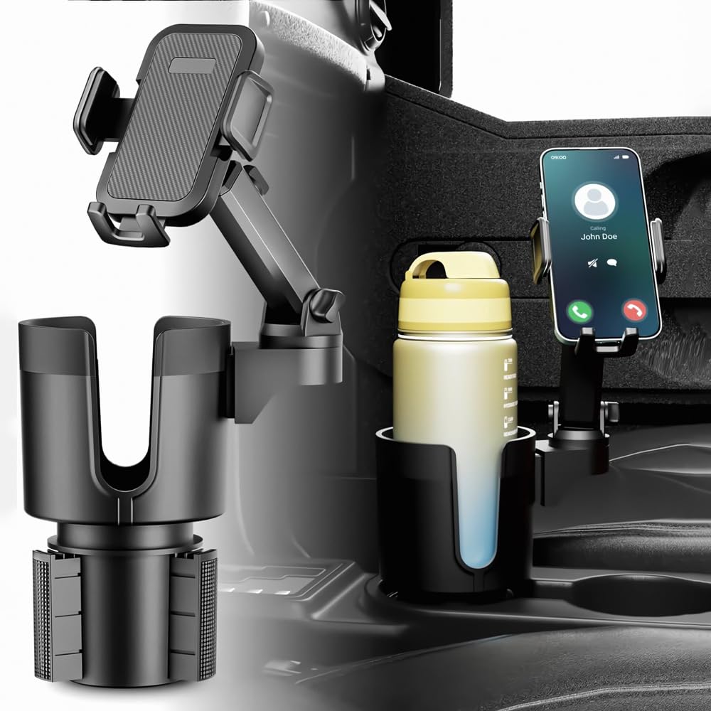 Smartphone Drink Holder, Car Adjustable, Mobile Phone Cup Stand, In-Car, 2-in-1 Design, Cup Holder,