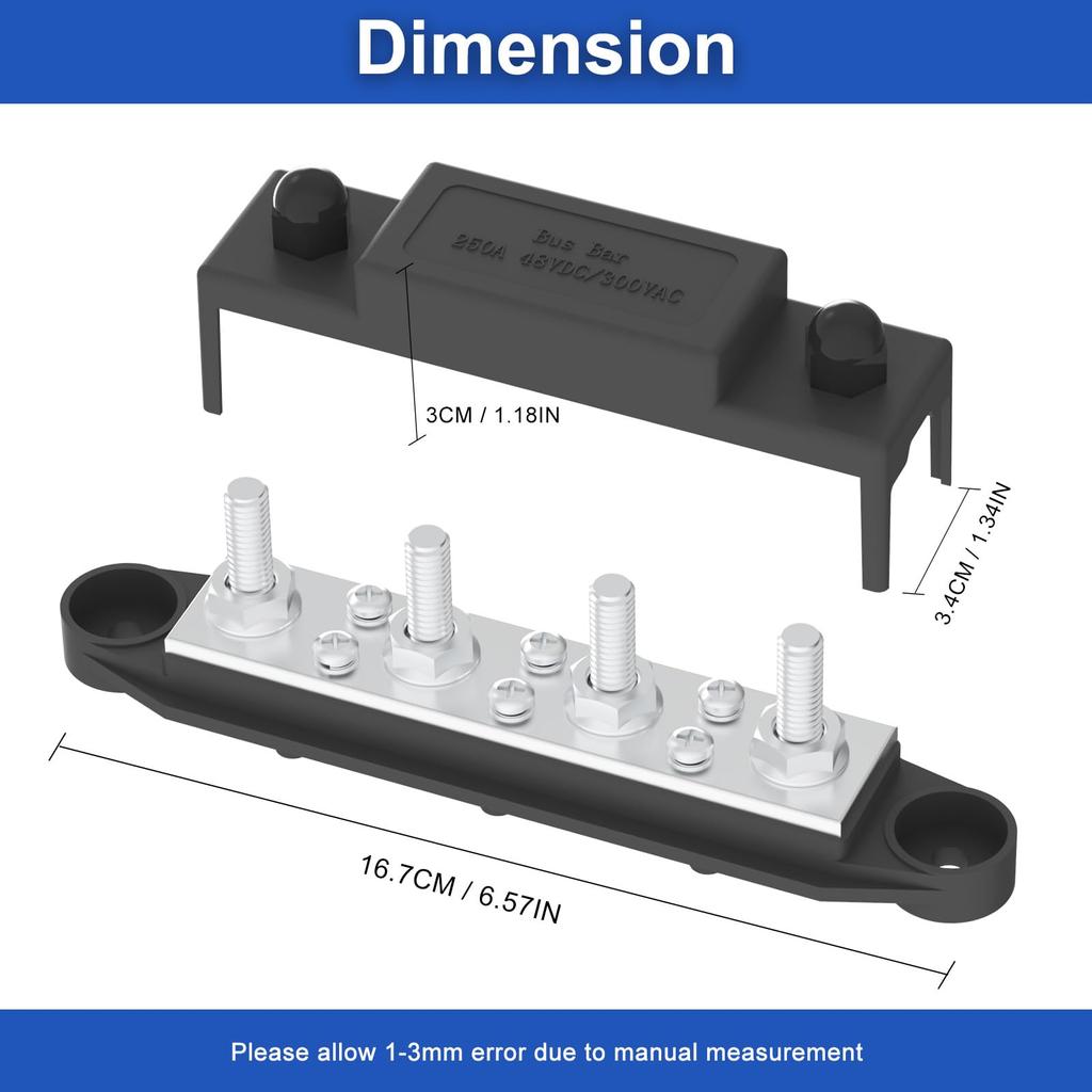 Upgrade Busbar 250A Power Distribution Block 5/16" (M8) 4 Post Terminal Block with