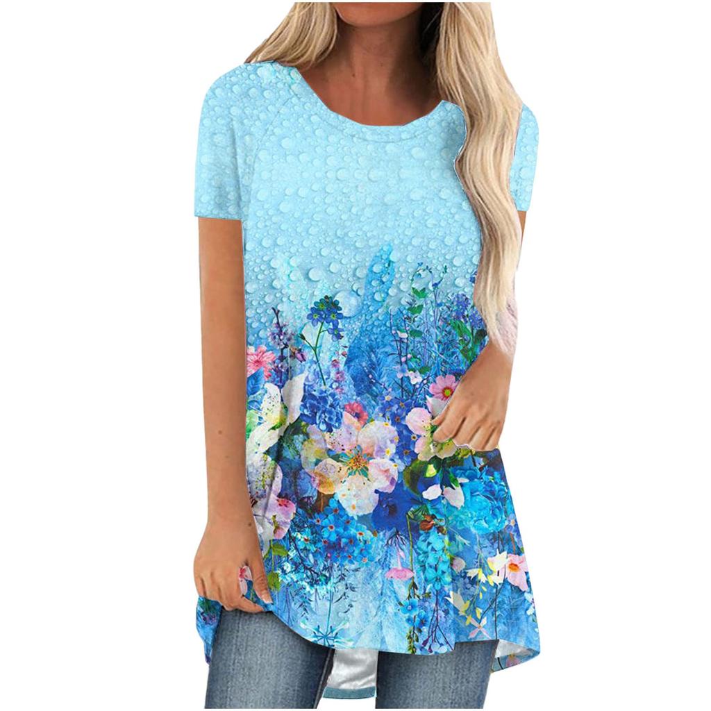 Colourful Floral Flower 3D Print Long T-Shirts Women Streetwear Short Sleeve T Shirt Oversized Y2K Tops Tees Girl Woman Clothing