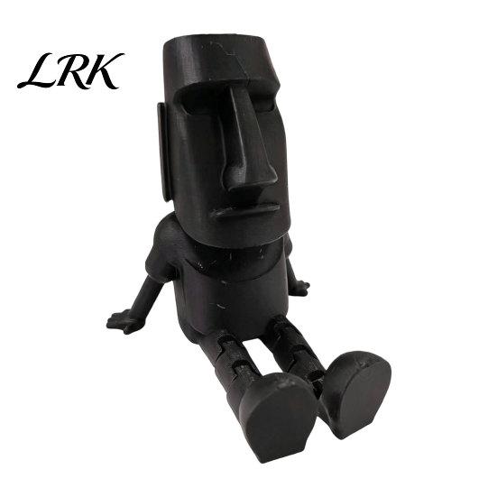 Stone Gray Figurine 3D Printed Moai Statue Action Figure, Movable Joints Articulated Easter Island Industrial Style Decor Rock Sculpture, Mini