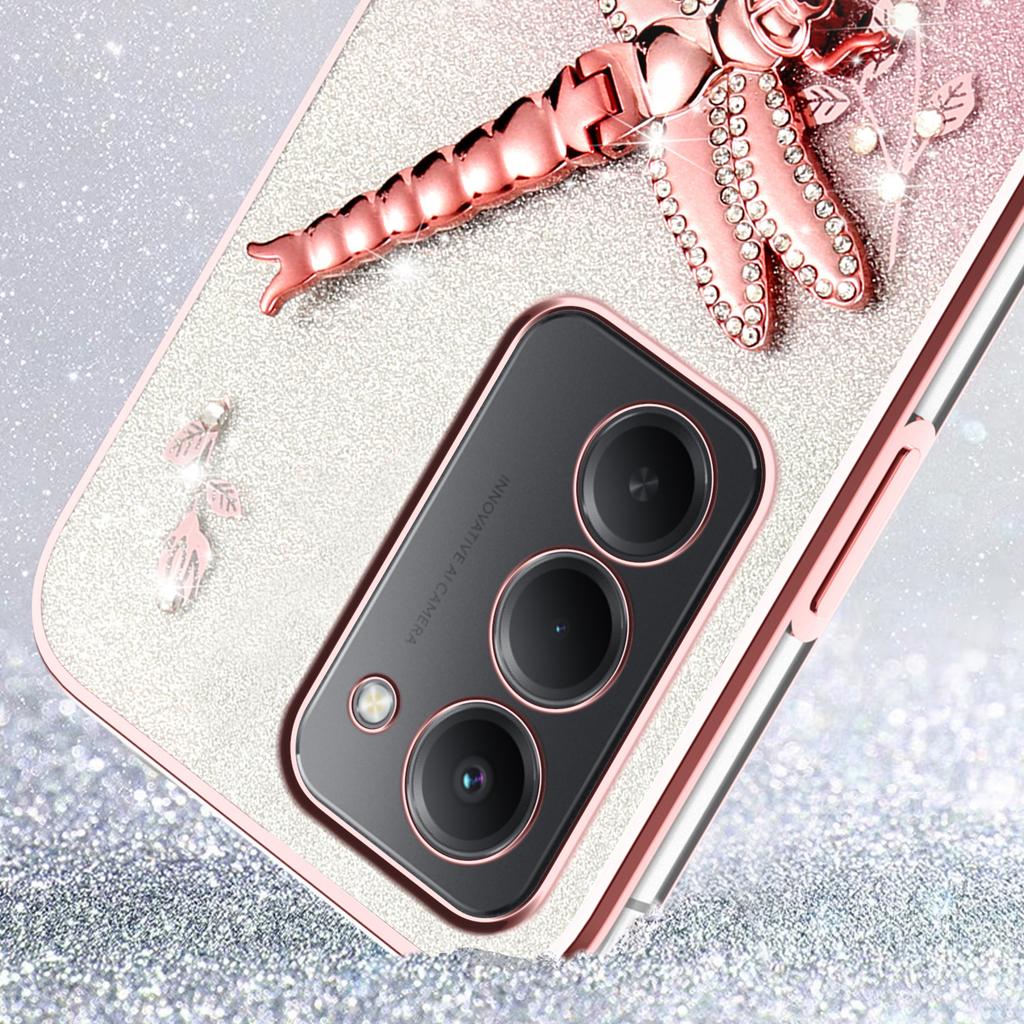 Pro Xiaomi Redmi 15 4G (EU) (171 mm) Pouzdro Dragonfly Stojánek TPU Květiny Třpytivé Pouzdro na Telefon