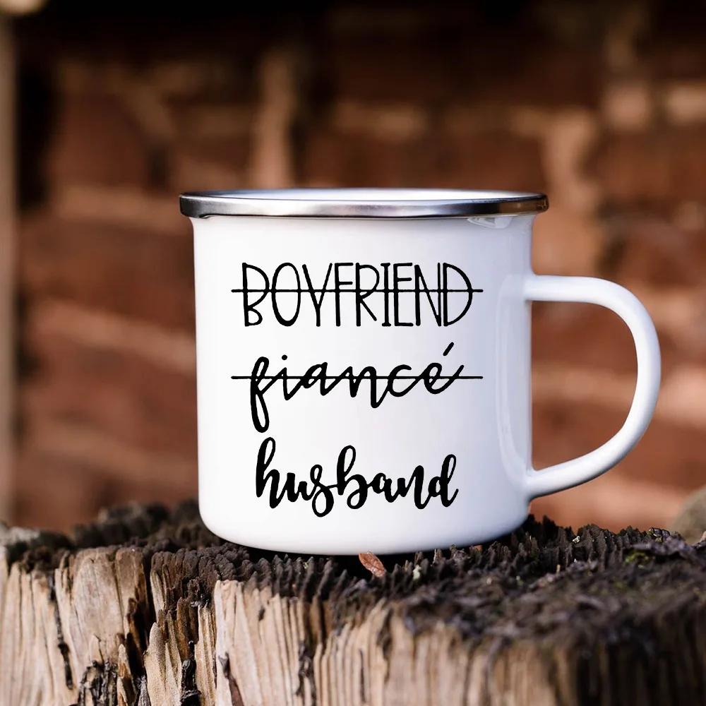 Girlfriend Fiancee Wife&boyfriend Fiance Husband Couples Creative Enamel Mugs Outdoor Travel Camping Bonfire Coffee Water Cups
