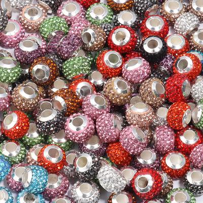 10pcs/lot 14mm Shambhala Rhinestone Beads Big Hole Round Ball Beads Loose Spacer Beads For Jewelry Making DIY Bracelet Necklace