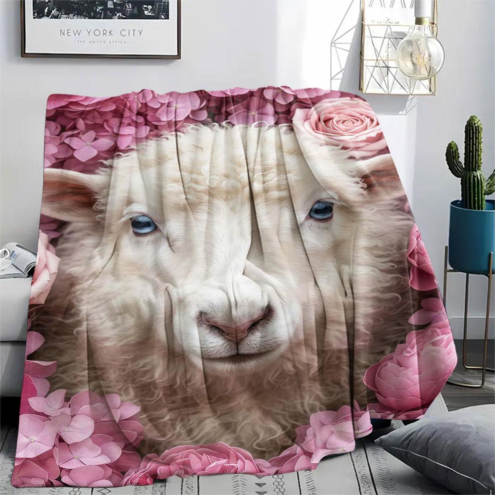 1Pc Rosebushanimals Print Flannel Blanket, High quality Comfortable for All Seasons, Home Decor, Warmth and Comfort, Perfect for Christmas Gifts
