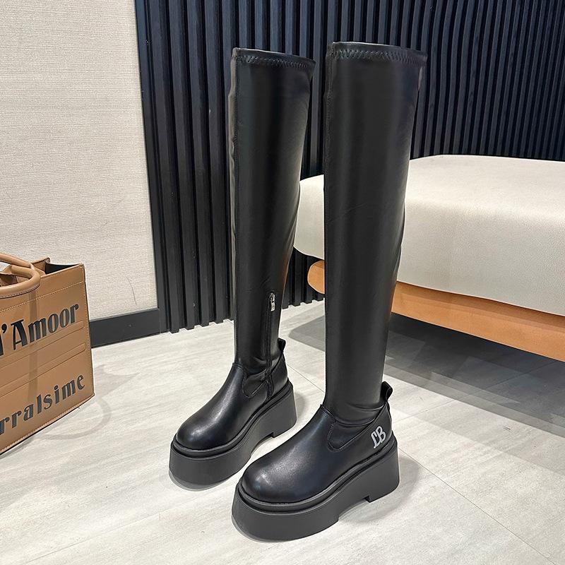 Маффины на толстой подошве и длинные сапоги Сапоги-ботфорты Длинные сапоги из кожи Эластичные тонкие сапоги Рыцарские сапоги Эластичные сапоги Новые модные 39 3679₽