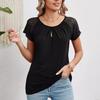 Spring Summer Solid Color Round Neck Lace Patchwork Short Sleeved T-shirt Top for Women Shirt