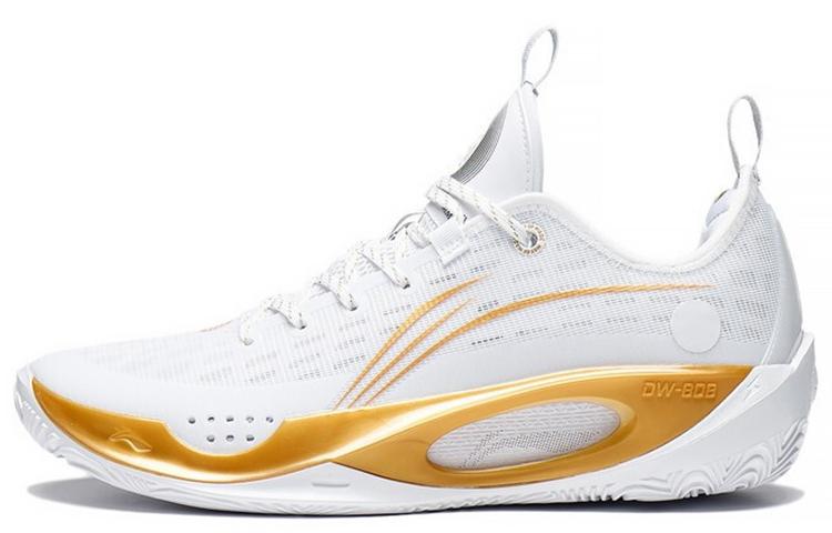Li Ning Wade 808 2 Dynasty Износостойкие Низкие Баскетбольные Кроссовки Мужские Бело-Золотые ABPS037-2 43
