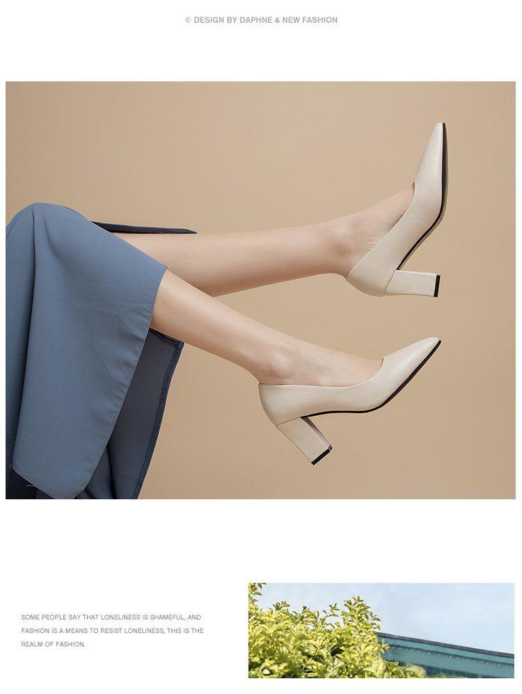 Höst 2023 Dam Koreansk Stil Grov Klack Spetsig Tå Höga Klackar