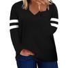 Women's Casual V Neck Pullover Long Sleeve Striped Colorblock  Oversized Shirts