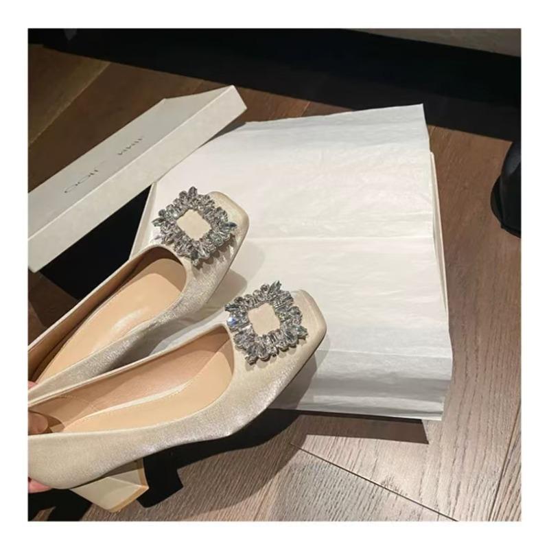 Thick-heeled high heels women s temperament is not tiring and the new autumn and winter shoes are square-toed pumps 40 абрикосовый 3290₽
