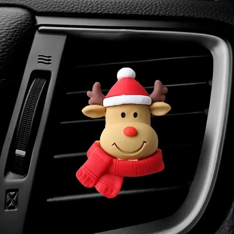 Christmas Santa Claus & Elk Car Air Vent Clip, 3D Resin Aromatherapy Fragrance Ornament, Auto Interior Decoration Accessories