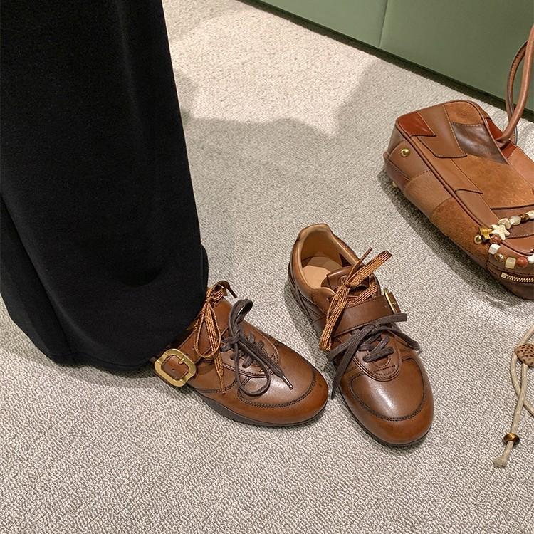 Spot Model~ 2025 Autumn New Model Belt Buckle Mandarin Duck Shoelaces Flat Casual Shoes Forrest Gump Shoes Women's German Training Shoes Women