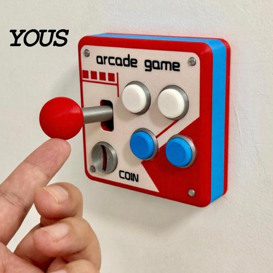 Arcade Game Panel Decor Switch Wall Decoration, Retro Control with Movable 90s Rocker, Mount for E-Sports Room Buttons