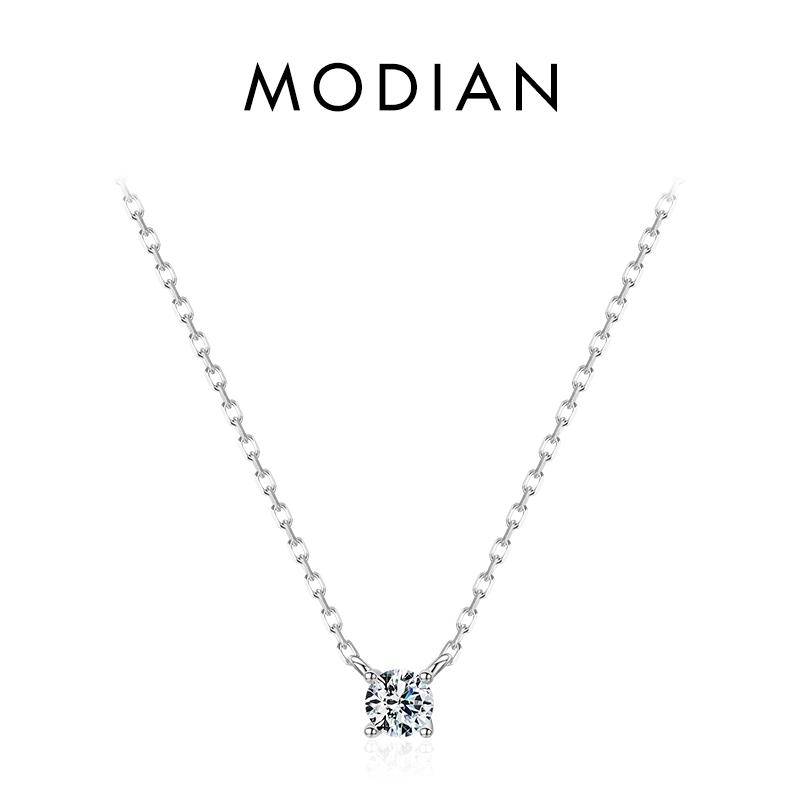 

Modian 925 Sterling Silver Круглі прості прозорі намиста з ланцюжками CZ Кулон для жінок Весілля Ювелірні вироби для заручин 3MM срібний