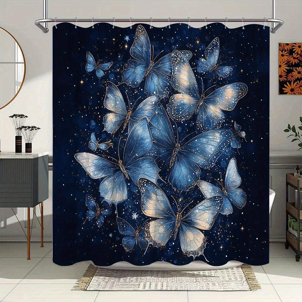 

Водонепроницаемая и устойчивая к плесени шторка для душа «Звездная ночь и бабочки» - Элегантный дизайн для волшебного оформления ванной комнаты W90XH180cm