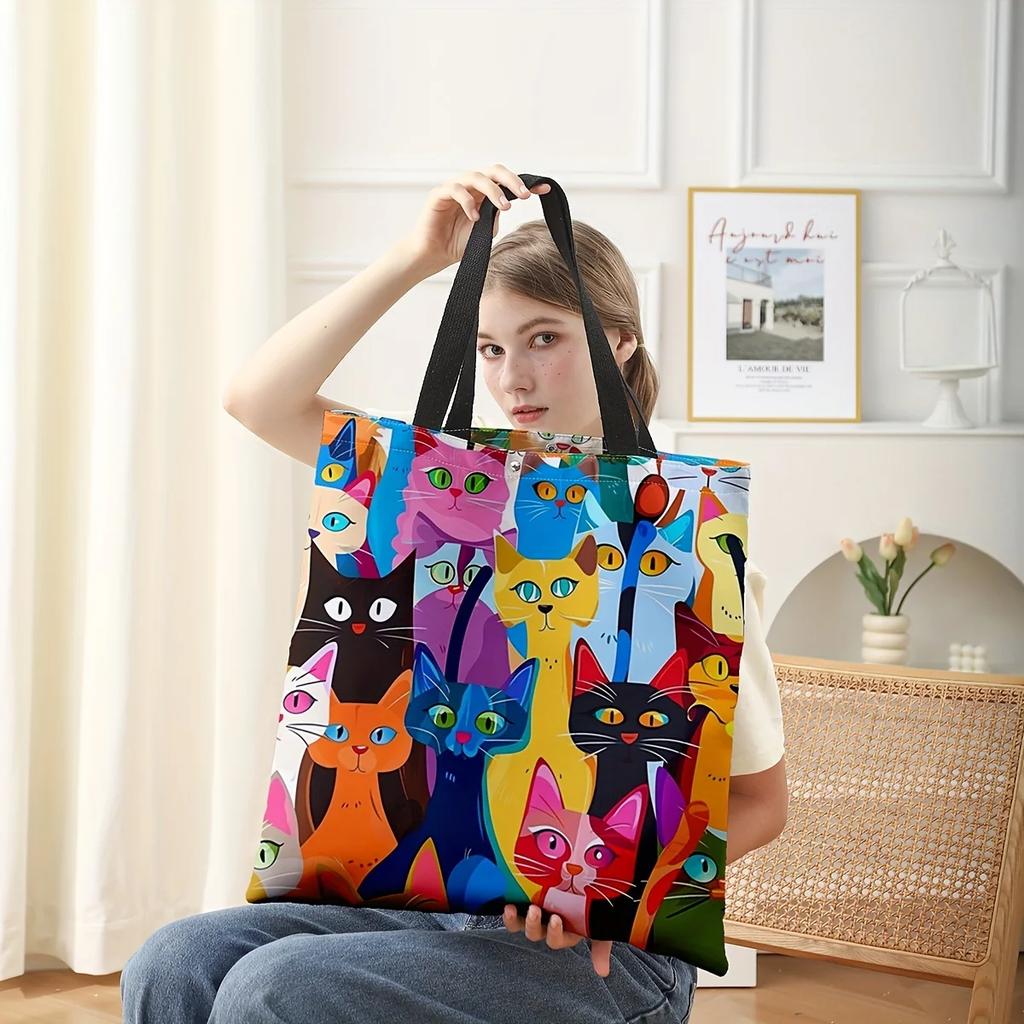 Bunte Kätzchen-Druck Tasche, Wiederverwendbarer Rucksack, Multifunktionale Handtasche, Bedruckte Einkaufstasche 40x40cm