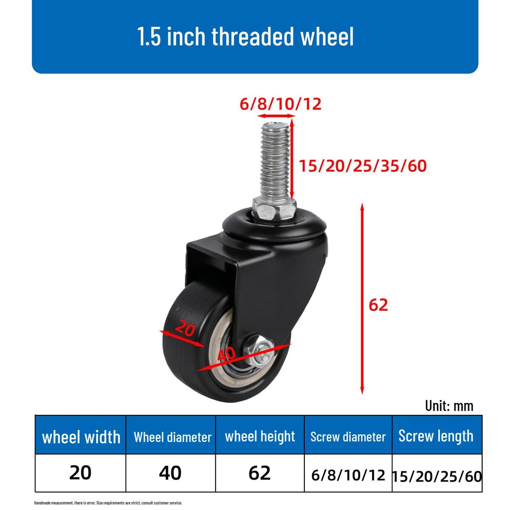 Gold Diamond Furniture Casters: 1.5-3 Inch Swivel Wheels with Threaded Stem, Brake, and Double Bearing Pulley.