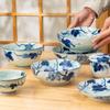 Indigo-Dyed Mino Ware Ceramic Grape Bowl & Plate Set