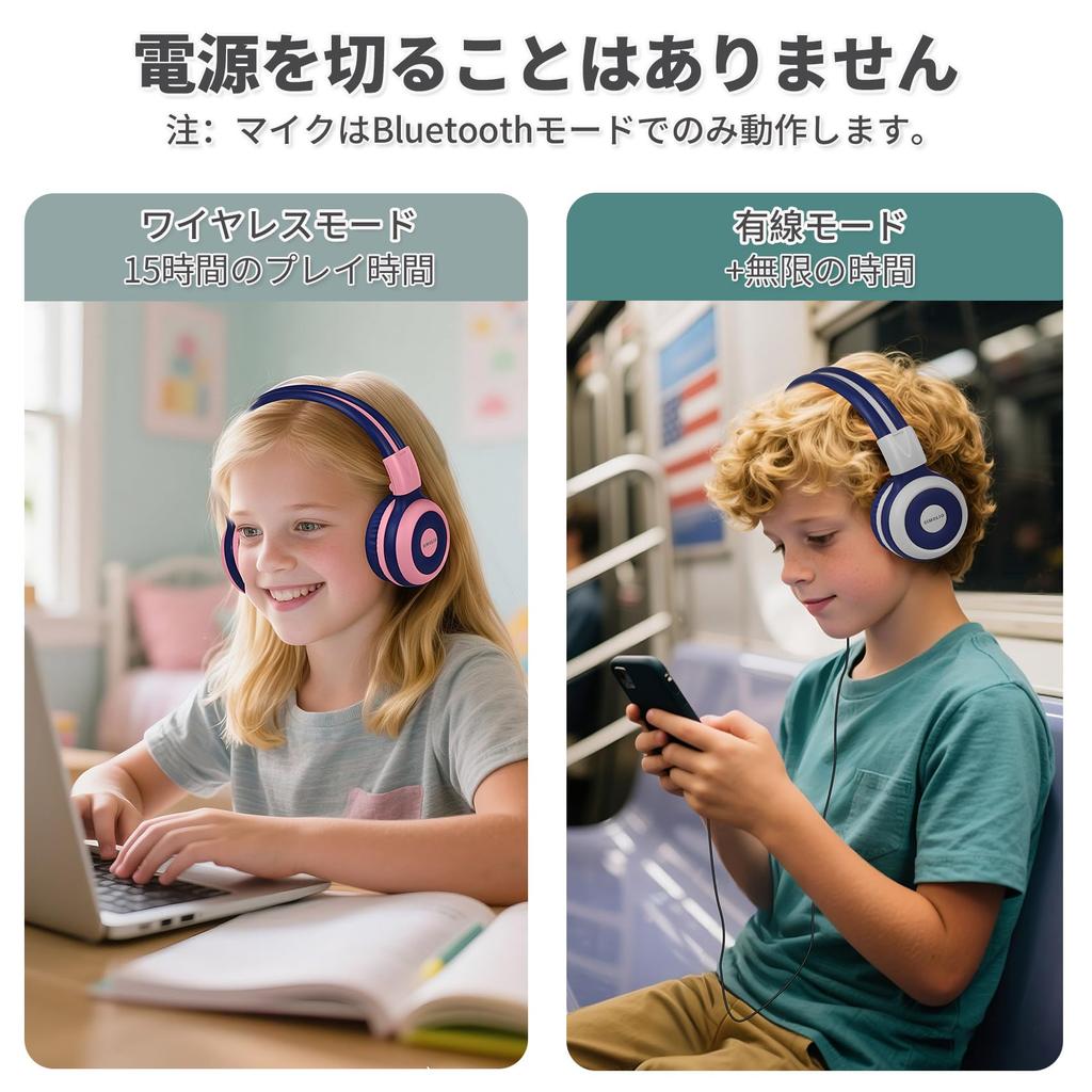 SIMOLIO Wireless and 94dB Volume Limits with Mic and Hard Bluetooth Headphones for Girls and for and Wireless and Wired 712PM 2-Pack Kids' Headphones,