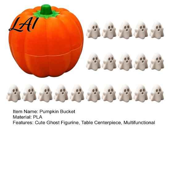 Cute Ghost Figurine Pumpkin Bucket with Mini Ghosts Halloween Candy Bowl Figurines Party Snack Holder for Farmhouse Home Table Centerpiece Desktop