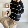 Korean Style Crew Neck Pullover Stripes Women's Sweater Autumn Winter Fashion New Casual Loose Long Sleeved Knitted Tops Office Lady Elegant Clothing
