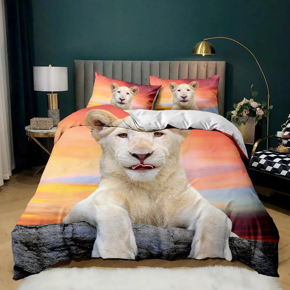 Lion Bedding Animal Duvet Cover Set Queen King Size Lightning Lion Pattern Comforter Cover Polyester Duvet Cover 12 Pillowcases