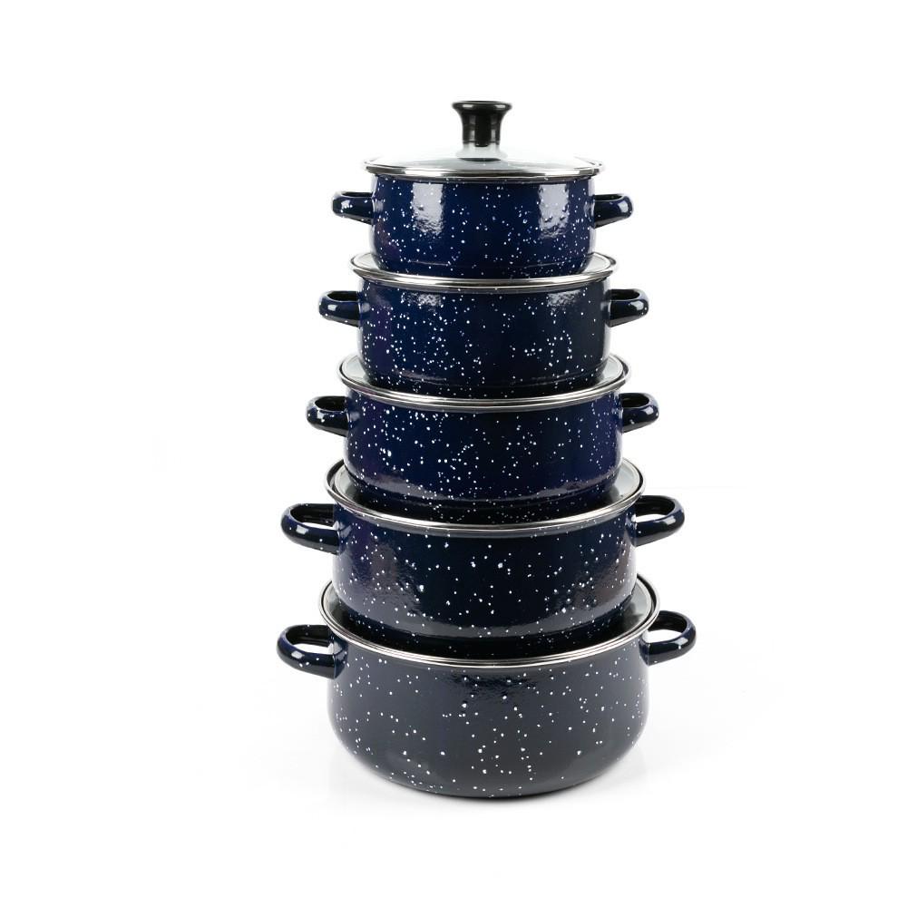 Five-Piece Black Speckled Enamel Cookware Set: Casserole and Double-Ear Stockpots