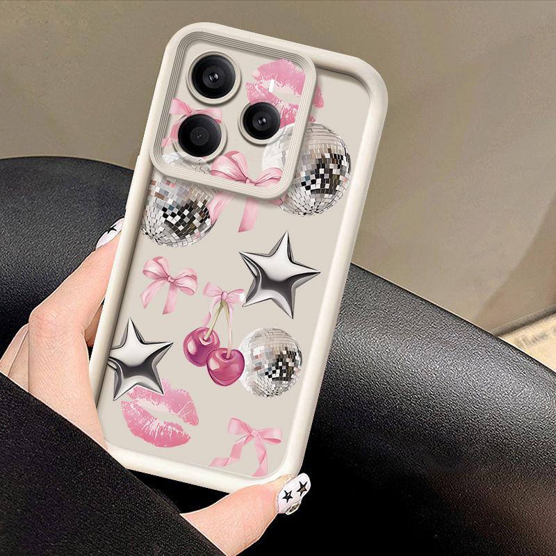 Cherry Bowknots Lips Disco Ball Pattern Case For Xiaomi Redmi Note 14 13 Pro 5G 4G 12 11 Funda Xiaomi 14T 13T 11T Pro Shockproof Bumper Silicone Cover