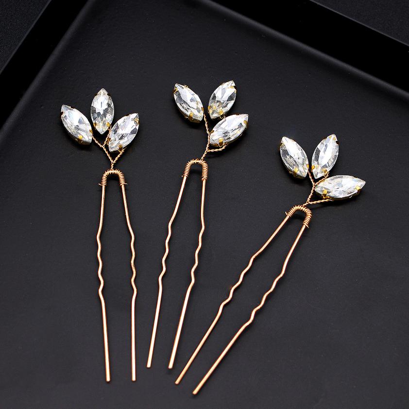 Handmade Pearl Flower Hairpin Gold Color Leaf Shaped Metal Wedding Bride Hair Clips Hair Jewelry Accessories Bride Hair Wear