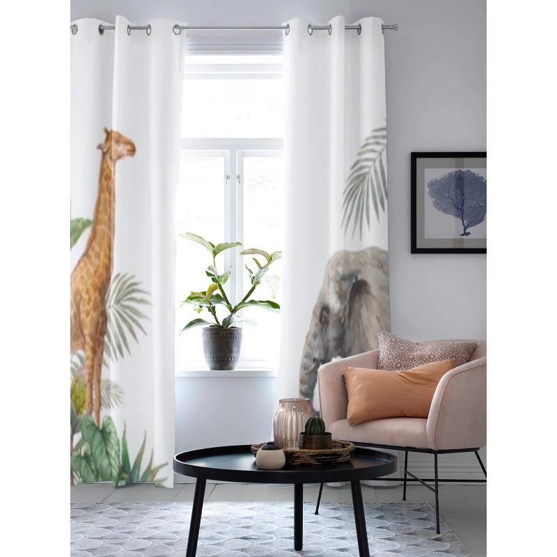 Jungle Animal Elephant And Giraffe Window Curtains For Living Room Kitchen Modern Curtains Home Decor Blinds Drapes