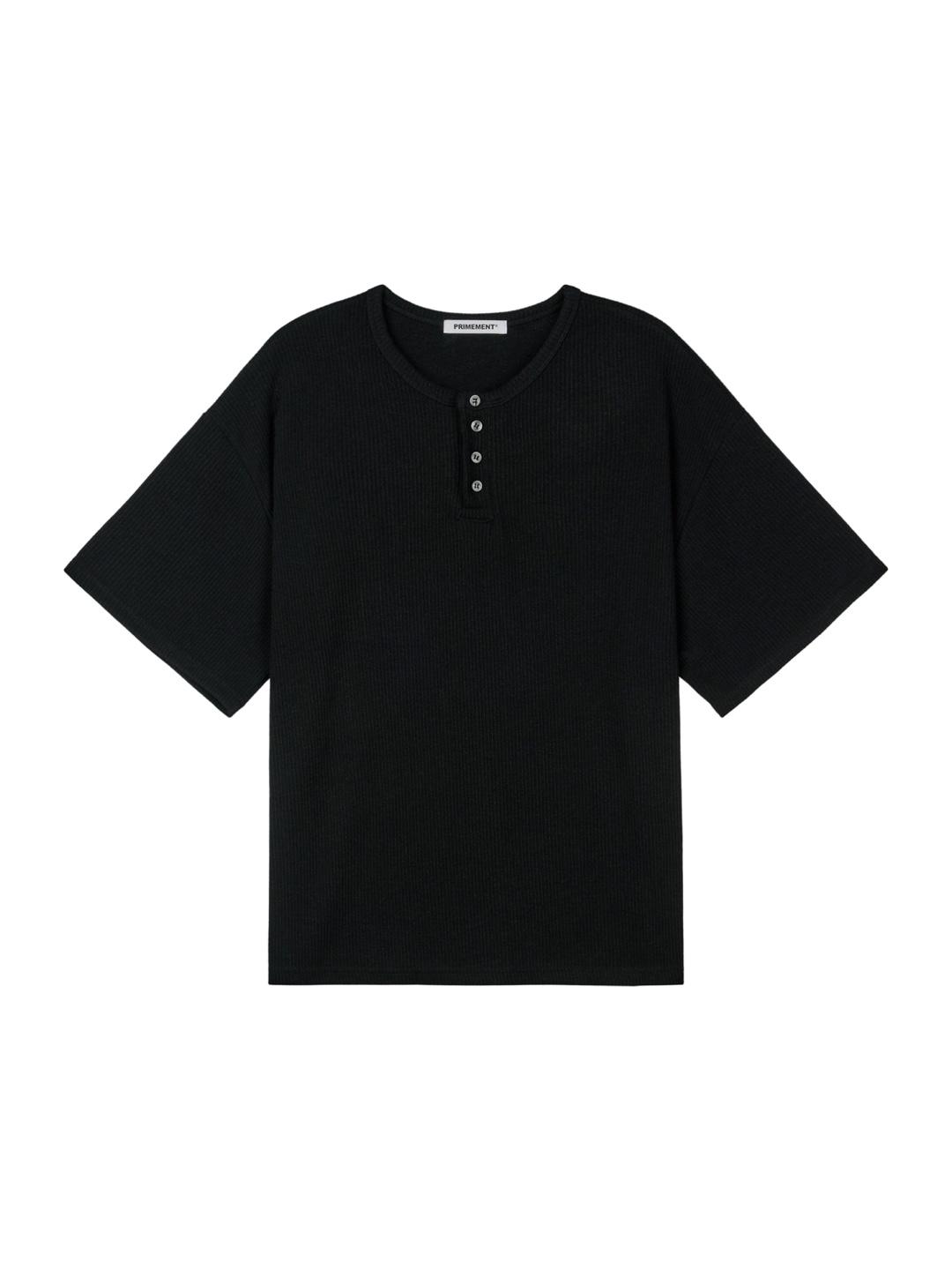 Primoment Henley Neck Button T-Shirt Black F