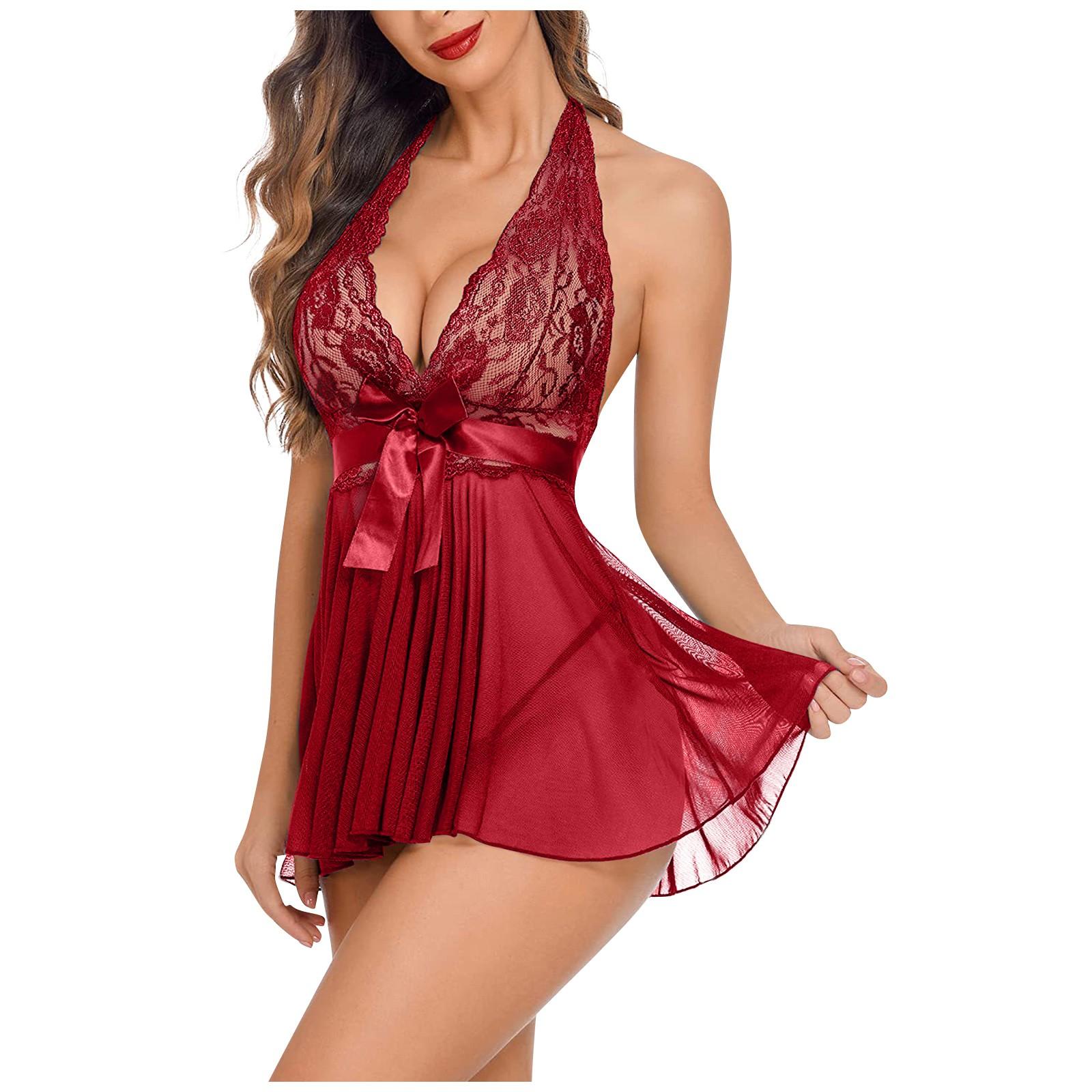 

Забавное нижнее белье, сексуальное однотонное нижнее белье с галстуком-бабочкой, женская сетчатая одежда для сна на подтяжках, большой сплит-набор XL красный