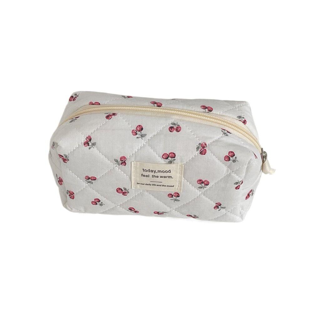 

Хлопковая стеганая косметичка с цветочным принтом, милый чехол для макияжа и помады, аксессуар для макияжа S