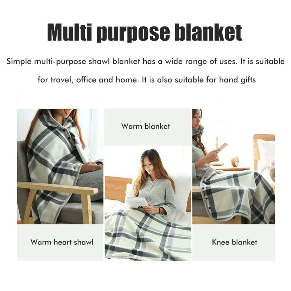 Keep Warm Wearable Shawl Blanket Flannel Thick Plaid Blanket  for Women and Office Use