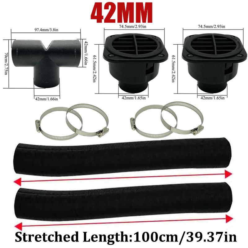 42mm 60mm 75mm 90mm Car Air Diesel Parking Heater 2x Air Outlet Vent + T/YPiece + Duct Pipe + 2x Clamps For Webasto Eberspacher