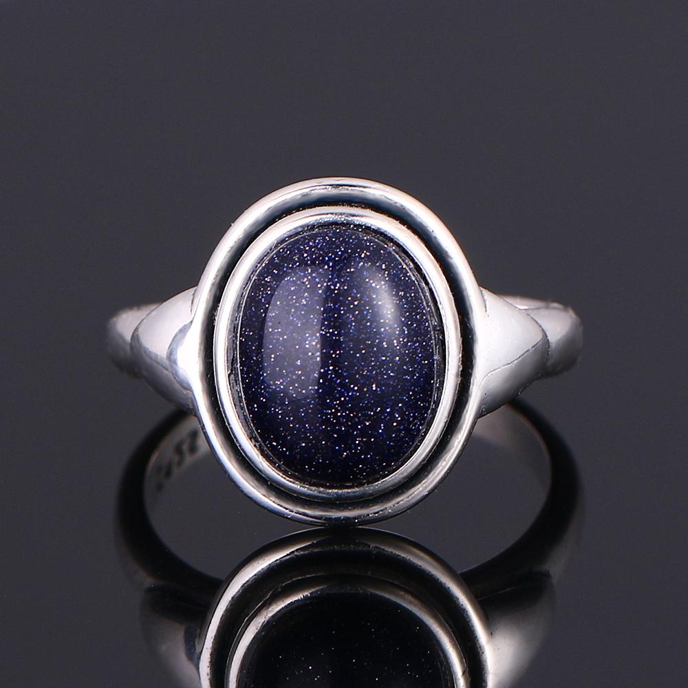 S925 Silver Ring for Women Oval Round Dropwater Natural Blue Sandstone Ring Gift Sun Shaped Retro Luxury Fine Jewelry