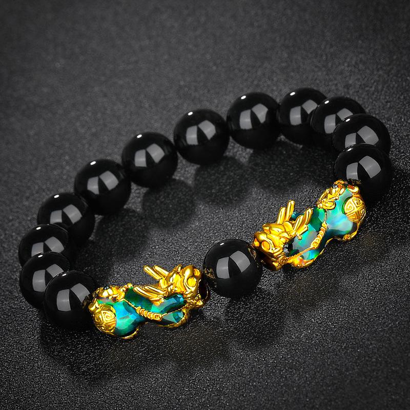Vietnamese Sand Gold Pixiu Bracelet with Imitation Hetian Jade & Green Agate Beads, Women's Discoloring Stone, TikTok Style.