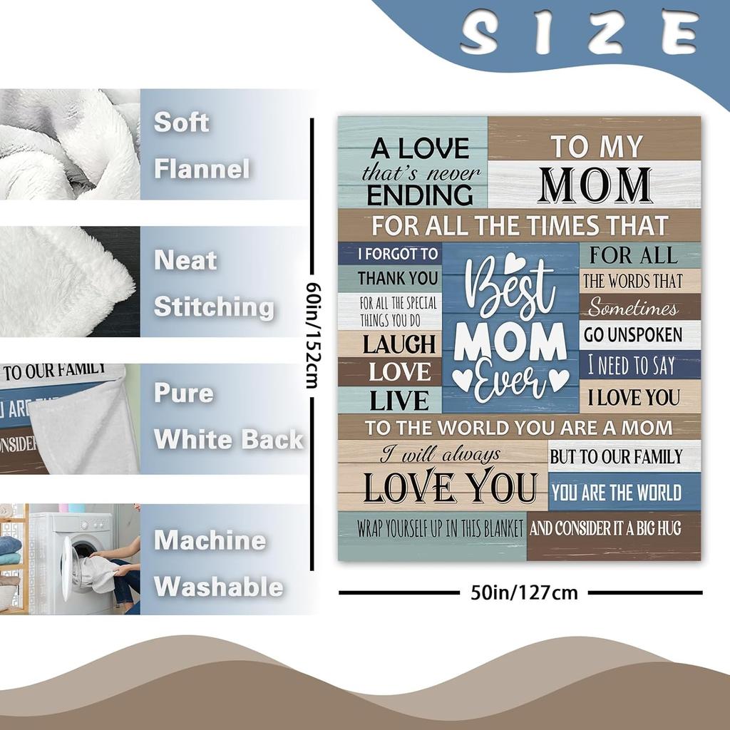 Gift for Mom from Daughter Son Flannel Throw Blanket, for Mama, Birthday Ideas, Best Mom Ever Present for Women, Soft Farmhouse Bedding Sofa Blankets