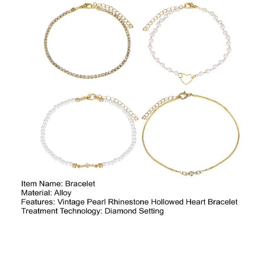 4 ks Luxusní náramky Kamínky Srdce Sady šperků Drobné Duté Perlové náramky Dárky pro