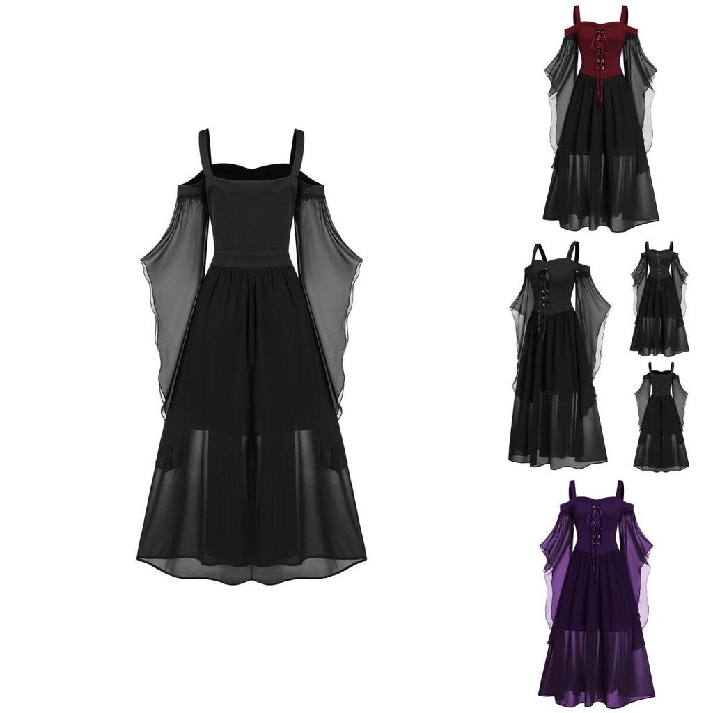 Enigmatic Halloween Witch Dress Cosplay Costume Gothic Off Shoulder Design