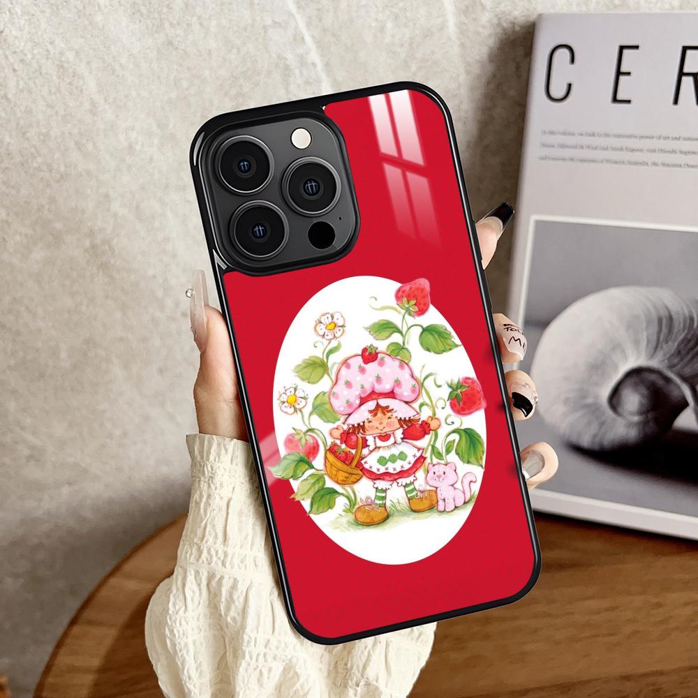 Pink Strawberry Cartoon S-Shortcake Phone Case For iPhone 16 15 14 13 12 11 Pro Xs Max Mini Plus Antislip Shockproof Hard Funda